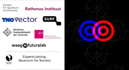 Logo's van de samenwerkende organisaties rond quantum